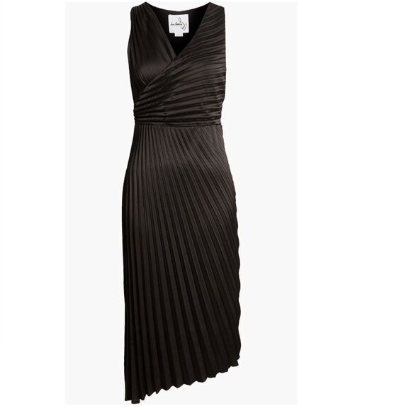 Sam Edelman‎ Pleated Asymmetric Hem Satin Dress, Classic Black, Size 10, NWT - Picture 5 of 6